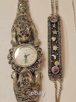 Lot of sterling silver marcasite jewelry vintage