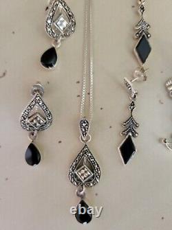 Lot of sterling silver marcasite jewelry vintage