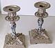 Lovely Pair Antique / Vintage -silver Plated Ceramic Candlesticks -7 1/4 Inch