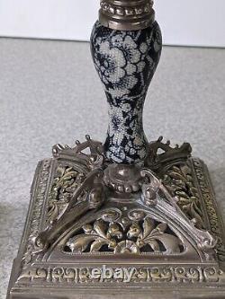 Lovely Pair Antique / Vintage -silver Plated Ceramic Candlesticks -7 1/4 Inch