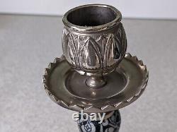 Lovely Pair Antique / Vintage -silver Plated Ceramic Candlesticks -7 1/4 Inch