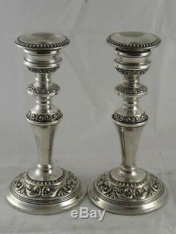 Lovely Pair Ornate Vintage Solid Sterling Silver Candlesticks W I Broadway 1976