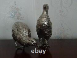 Lovely, Vintage, Good Pair Of Silver Plate Scottish Grouse Birds