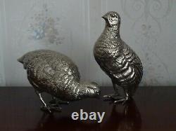Lovely, Vintage, Good Pair Of Silver Plate Scottish Grouse Birds