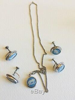 Lovely Vintage Wedgwood Blue, Necklace & 2 pairs of earrings, New Price $129
