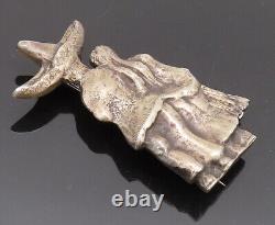 MADELON 925 Silver Vintage Antique Carved Walking Couple Brooch Pin BP10505