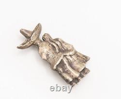 MADELON 925 Silver Vintage Antique Carved Walking Couple Brooch Pin BP10505