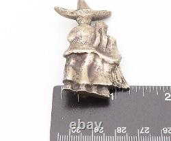 MADELON 925 Silver Vintage Antique Carved Walking Couple Brooch Pin BP10505