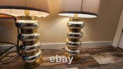 MCM Vintage Rare Pair of Large Mercury Glass And Solid Brass Lamps