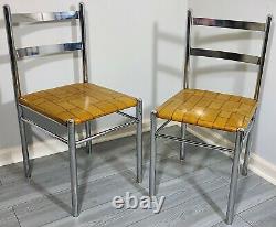 MID-CENTURY MODERN CHROME STRAIGHT BACK DINING CHAIR PAIR VINTAGE 1970s LIBERTY