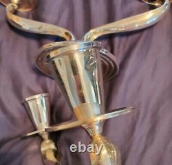 MID CENTURY Pair Fisher Silversmith Weighted 925 Sterling Light Candelabras C62