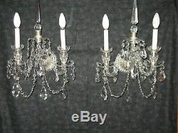 Magnificent Pair Vintage Crystal Wall Sconce Estate Fresh Ready Hang Stunning