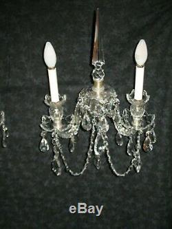 Magnificent Pair Vintage Crystal Wall Sconce Estate Fresh Ready Hang Stunning