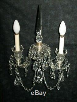 Magnificent Pair Vintage Crystal Wall Sconce Estate Fresh Ready Hang Stunning