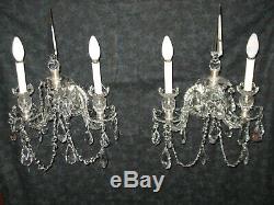 Magnificent Pair Vintage Crystal Wall Sconce Estate Fresh Ready Hang Stunning