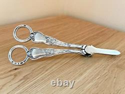 Magnificent Vintage Ornate Pair of Silver Grape Scissors with a Hunting Scene