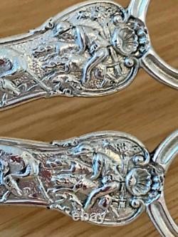 Magnificent Vintage Ornate Pair of Silver Grape Scissors with a Hunting Scene