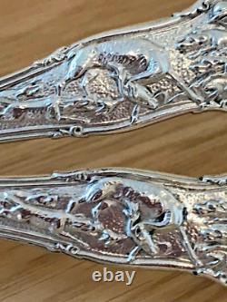 Magnificent Vintage Ornate Pair of Silver Grape Scissors with a Hunting Scene