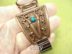 Massive Pair Of Exceptional Vtg Sterling Silver & Turquoise Watch Cuffs & Band