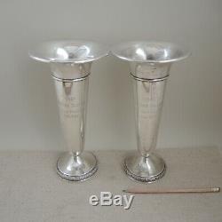 Matched Pair Sterling Silver Golf Trophy 1949 Santa Barbara 10 Trumpet Vase Vtg