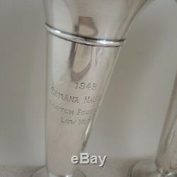 Matched Pair Sterling Silver Golf Trophy 1949 Santa Barbara 10 Trumpet Vase Vtg