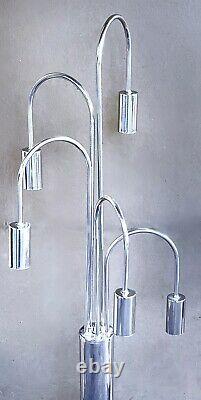 Matched Pair Vintage Mid Century Chrome 5 Bulb Cascading Waterfall Lamps Clover