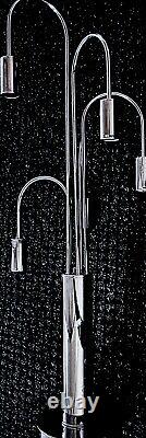 Matched Pair Vintage Mid Century Chrome 5 Bulb Cascading Waterfall Lamps Clover
