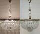 Matching Pair Of Antique Vintage Brass & Crystals Giant Chandeliers 20 Inches Ø