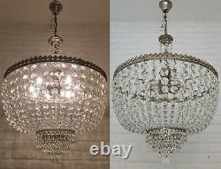 Matching Pair of Antique Vintage Brass & Crystals GIANT Chandeliers 20 inches Ø