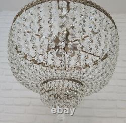 Matching Pair of Antique Vintage Brass & Crystals GIANT Chandeliers 20 inches Ø