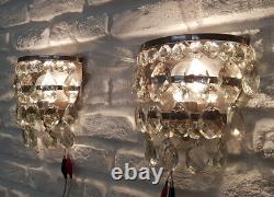 Matching Pair of Antique Vintage Brass & Crystals Wall Sconces Chandelier Lamp