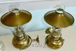 Matching pair vintage solid brass sconce wall mount or table oil kerosene Lamp