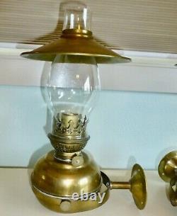 Matching pair vintage solid brass sconce wall mount or table oil kerosene Lamp