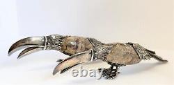 Mid Century 925 Sterling Gerson Brazil Toucan Bird Pair Stone Egg Vintage Figure