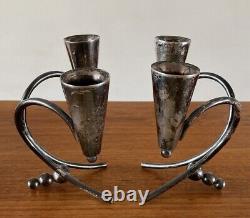 Mid Century Anfer Sterling Silver Candlestick Pair Vintage Mexico 1960s MCM. 925