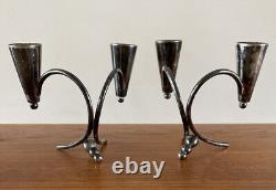 Mid Century Anfer Sterling Silver Candlestick Pair Vintage Mexico 1960s MCM. 925