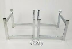 Mid-Century Modern Chrome Metal Glass End Tables Space Age Art Deco Vintage Pair