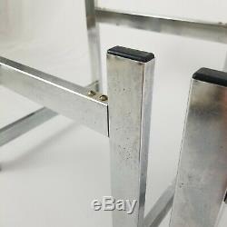 Mid-Century Modern Chrome Metal Glass End Tables Space Age Art Deco Vintage Pair