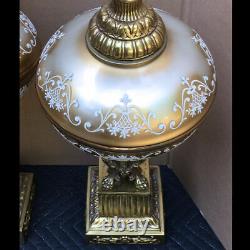 Mid Century Pair Ornate Gold Silver Vintage Table Lamps hollywood regency