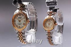 NOS Vintage Vannes Balcon? Pair Watch Quartz MOP Gold Silver Two Tone with Box