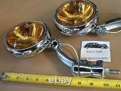 New Pair 6 Volt Small Vintage Style Fog Lights With Chrome Brackets