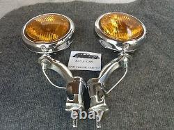 New Pair 6 Volt Small Vintage Style Fog Lights With Chrome Brackets