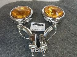 New Pair 6 Volt Small Vintage Style Fog Lights With Visors And Chrome Brackets
