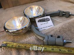 New Pair Clear 12 Volt Small Vintage Style Fog Lights, Comes With Gray Brackets