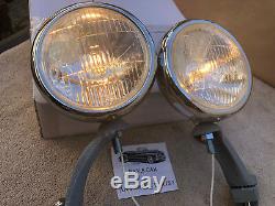 New Pair Clear 12 Volt Small Vintage Style Fog Lights, Comes With Gray Brackets
