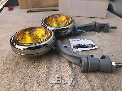 New Pair Of 12 Volt Small Amber Vintage Style Fog Lights With Gray Brackets