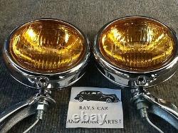 New Pair Of 12 Volt Small Vintage Style Fog Lights With Chrome Brackets