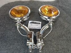New Pair Of 6 Volt Small Vintage Style Type Fog Lights With Chrome Brackets