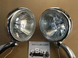 New Pair Of Claer 6 Volt Small Vintage Style Fog Lights With Chrome Brackets