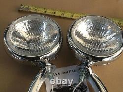 New Pair Of Clear 12 Volt Small Vintage Style Fog Lights With Chrome Brackets
